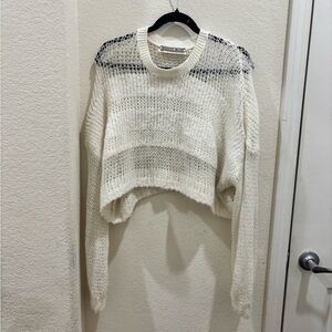 White Cropped Knit Top